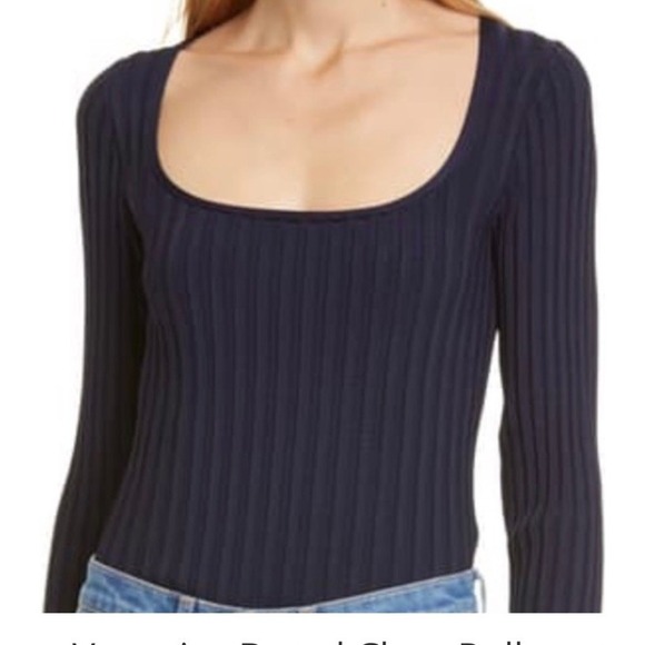Veronica Beard Womens Clara Scoop Square Neck Wide Rib Stretch Sweater Navy Sz M - Picture 2 of 10